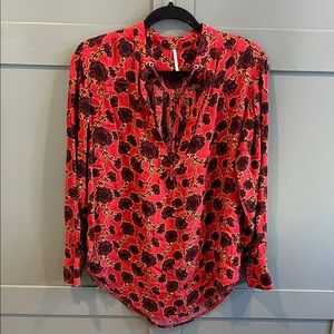 Free People Red Floral Blouse